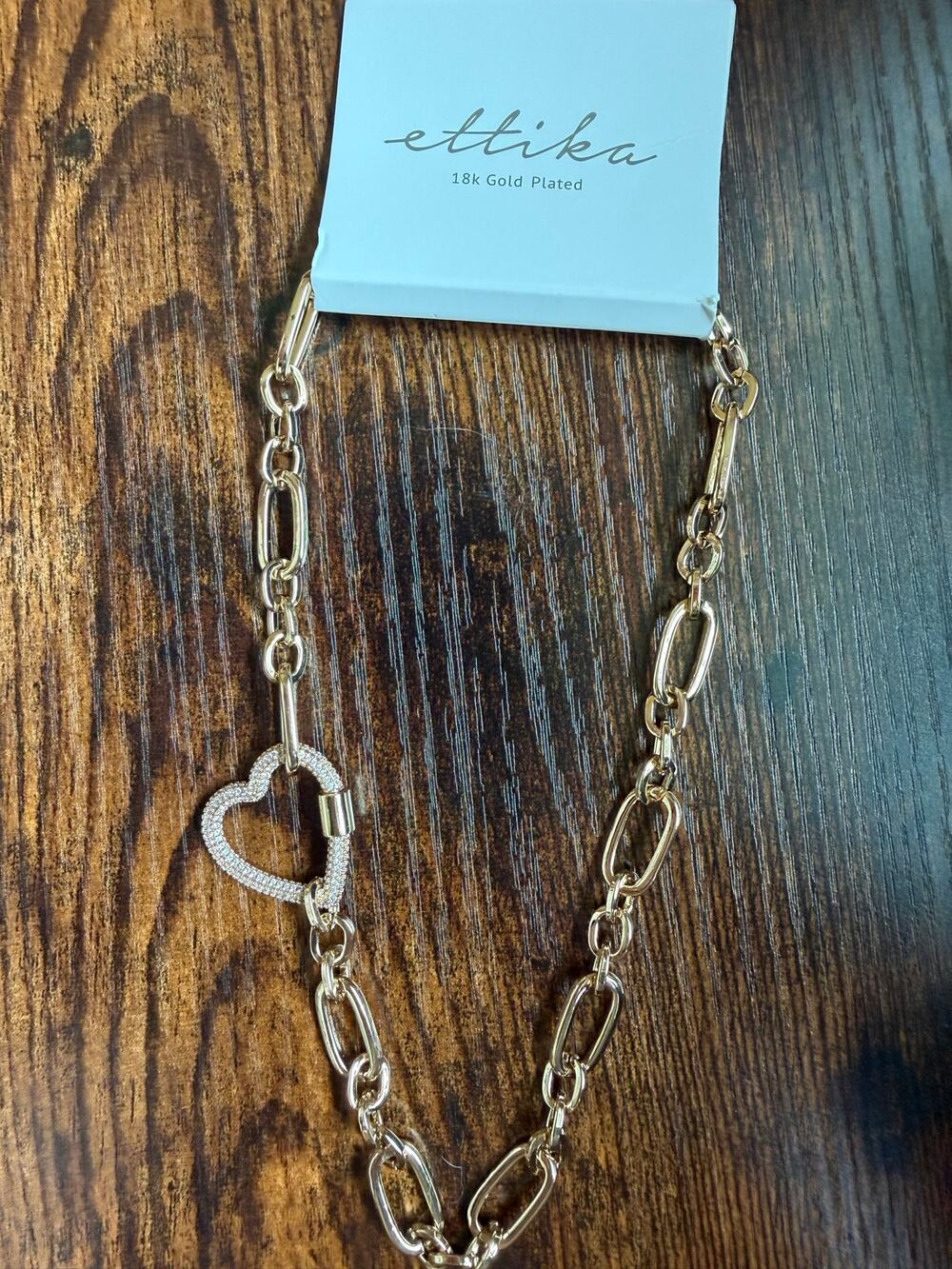 ETTIKA Open Heart Lock Faux Cubic Zirconia Necklace